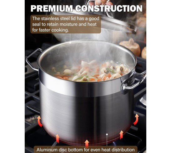 Cooks Standard Stockpots Stainless Steel, 20 Quart Professional Grade Stock Pot with Lid, Silver