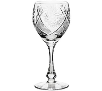 Set of 6 Glassworks, 10-Oz Hand Made Vintage Russian Crystal Wine Glasses, Cut Crystal Goblets on a Stem, Old-fashioned Glassware