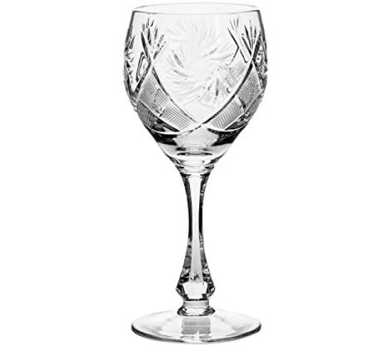Set of 6 Glassworks, 10-Oz Hand Made Vintage Russian Crystal Wine Glasses, Cut Crystal Goblets on a Stem, Old-fashioned Glassware