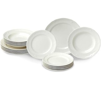 Manoir 18-Piece Dinnerware Set, Plates & Bowls, Premium Porcelain, Made in Germany, White