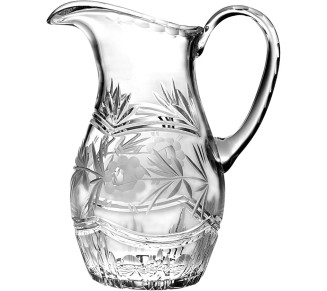 - Hand Cut - Mouth Blown - Crystal Pitcher - with Handle - With Rose Design - 54 oz. - Made in Europe