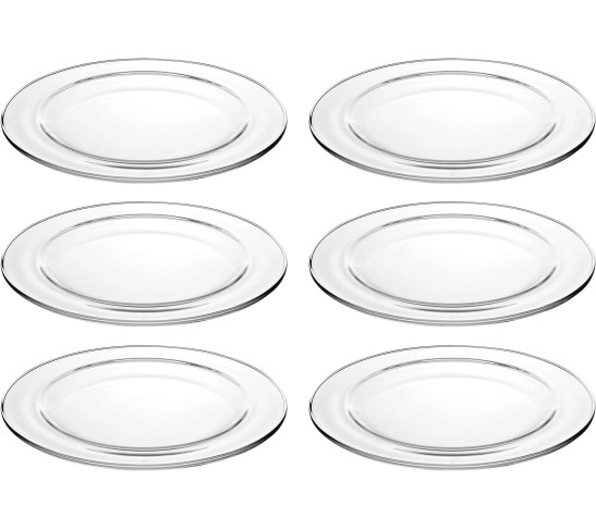 European - Glass - Salad - Dessert - Round - Plate - Artistically Designed - 8.5" Diameter - Set of 6 - Made in Europe