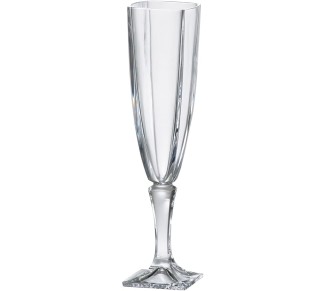 , Glass, Square Crystalline Champagne Toasting Flute, 5 oz, Made in Europe, Set of 6