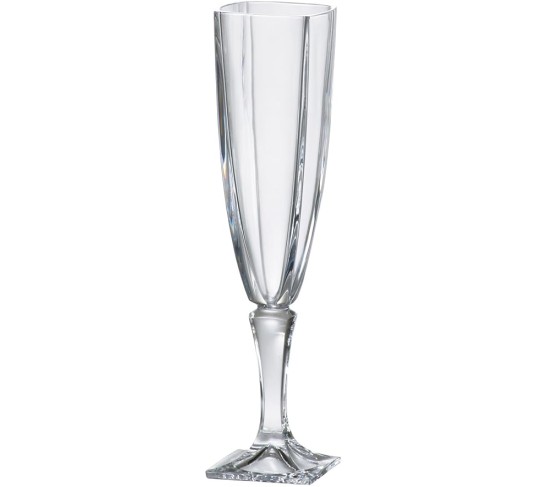 , Glass, Square Crystalline Champagne Toasting Flute, 5 oz, Made in Europe, Set of 6