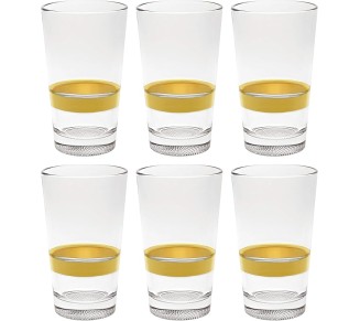 - European Qualty Glass - Set of 6 - Hiball Tumbler- With Gold Band - Stackable - Won't Get Stuck - Artistically Designed - Highball Glasses are 14.2 oz. - Made in Europe