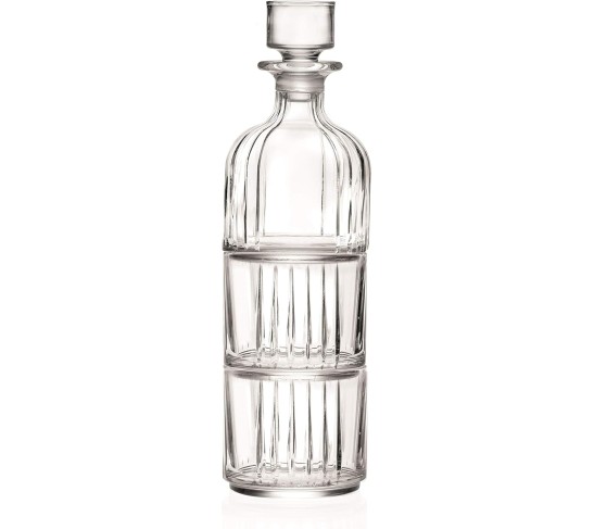 Glass 3 Pc Set, Crystal Glass Whiskey Decanter with 2 Tumblers, Stackable, Double Old Fashioned Tumblers, DOF, Decanter is 12 Oz, Each D.O.F. Tumbler is 12 Oz, by , Made in Europe