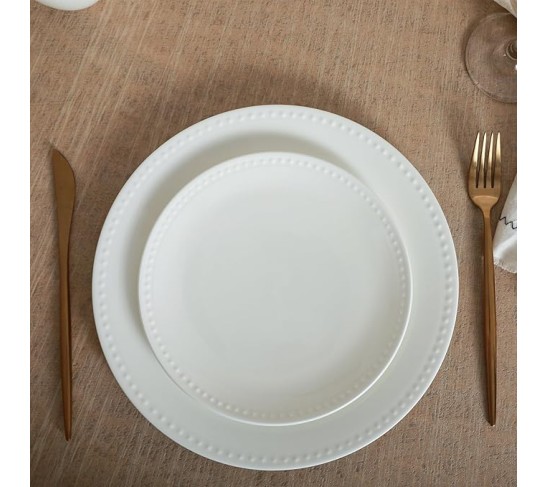 Stone lain Bone China Pinpoint Embossed 32 Piece Dinnerware Set, White