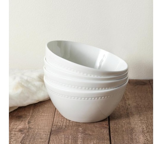 Stone lain Bone China Pinpoint Embossed 32 Piece Dinnerware Set, White