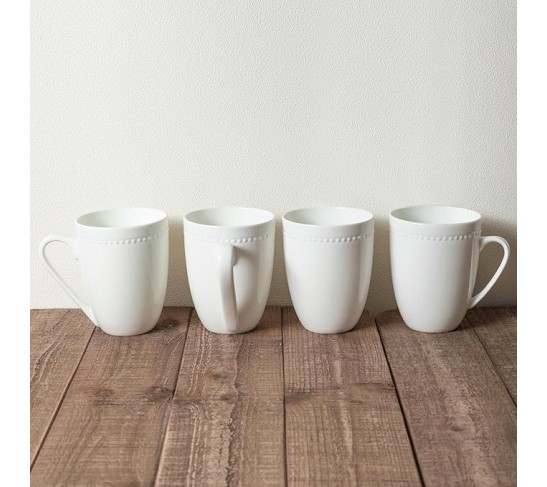 Stone lain Bone China Pinpoint Embossed 32 Piece Dinnerware Set, White