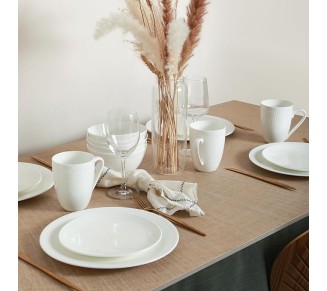 Stone lain Bone China Pinpoint Embossed 32 Piece Dinnerware Set, White