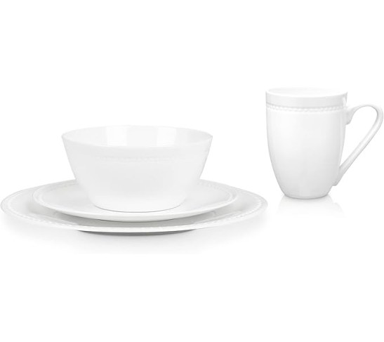 Stone lain Bone China Pinpoint Embossed 32 Piece Dinnerware Set, White