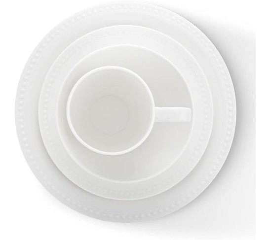 Stone lain Bone China Pinpoint Embossed 32 Piece Dinnerware Set, White