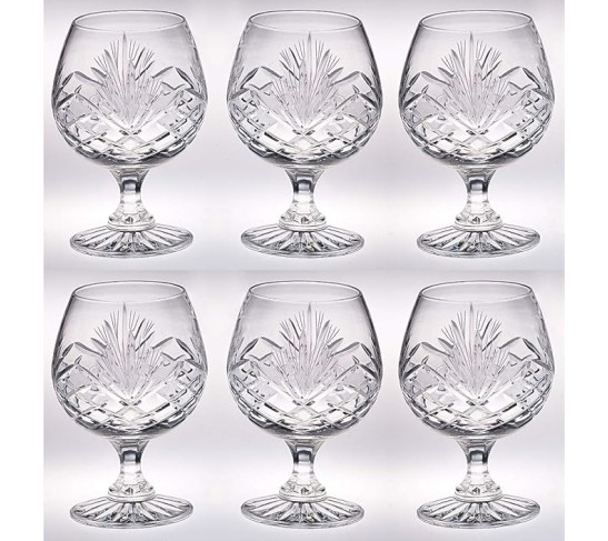 Crystal - Sherry - Brandy - Cognac - Snifter - Glasses - Set of 6 - Handcrafted - Crystal Glass - Great for Spirits - Drinks - Bourbon - Wine - 9 ounce - Made in Europe