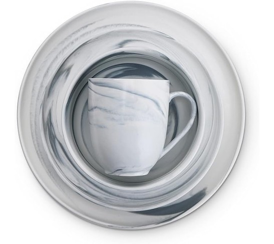 Marble Porcelain Dinnerware Set, 32 Piece Service for 8, Matte Gray