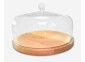 Wood Cake Tray - with Glass Dome - Cover - Round - Server for Cheese - Pastries - Doughnuts - 11.625" Diameter - 6.75" Height (Inside Sizes are 11" Diameter, 4" Height) - by - Made in Europe