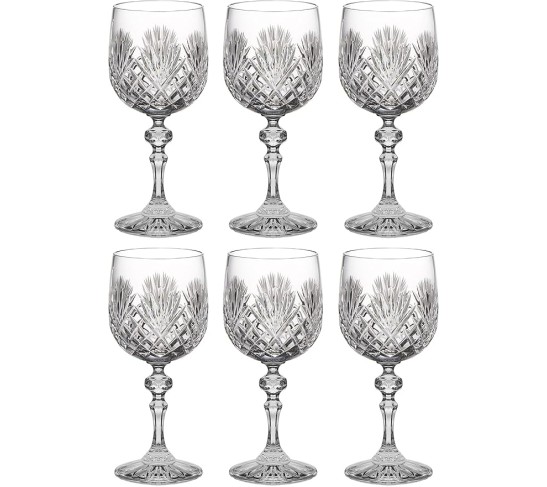 Wine Goblet - Crystal - Glasses - Set of 6 - Red or White Wine - Beautifully Hand Cut - 11 oz. - European Quality Made in Europe