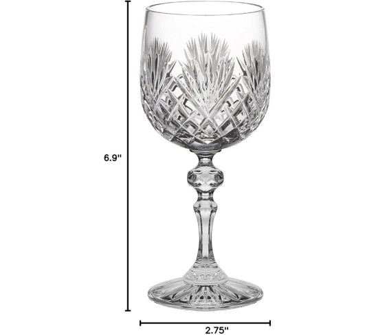Wine Goblet - Crystal - Glasses - Set of 6 - Red or White Wine - Beautifully Hand Cut - 11 oz. - European Quality Made in Europe