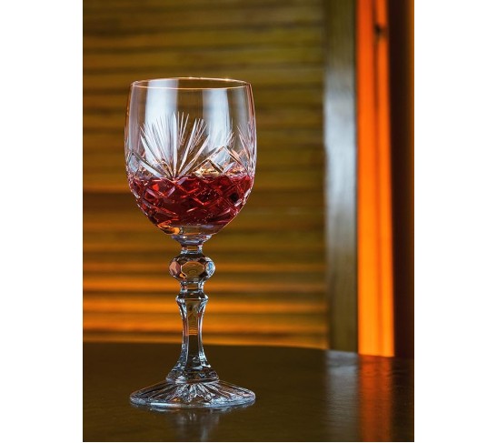 Wine Goblet - Crystal - Glasses - Set of 6 - Red or White Wine Glass - Beautifully Hand Cut - 6 oz. - European Quality Made in Europe