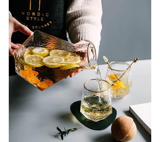 Iced Tea Pitcher Crystal Glass Pitcher with Handle and Spout Teapot and Cup Sets Tea Pot Wine Pot Juice Jug Water Pitcher Tea Kettle Cold Water Jug
