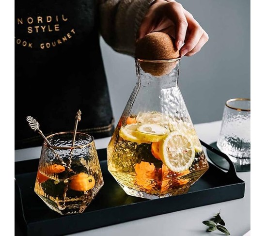Iced Tea Pitcher Crystal Glass Pitcher with Handle and Spout Teapot and Cup Sets Tea Pot Wine Pot Juice Jug Water Pitcher Tea Kettle Cold Water Jug
