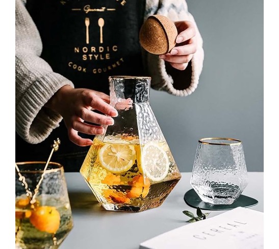 Iced Tea Pitcher Crystal Glass Pitcher with Handle and Spout Teapot and Cup Sets Tea Pot Wine Pot Juice Jug Water Pitcher Tea Kettle Cold Water Jug