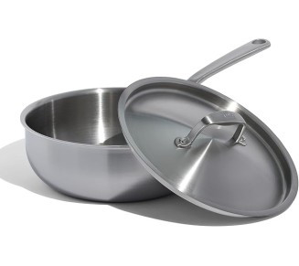 Cookware - 3 Quart Stainless Steel Saucier Pan - 5 Ply Stainless Clad - Professional Cookware - Crafted in Italy - Induction Compatible