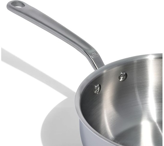 Cookware - 3 Quart Stainless Steel Saucier Pan - 5 Ply Stainless Clad - Professional Cookware - Crafted in Italy - Induction Compatible