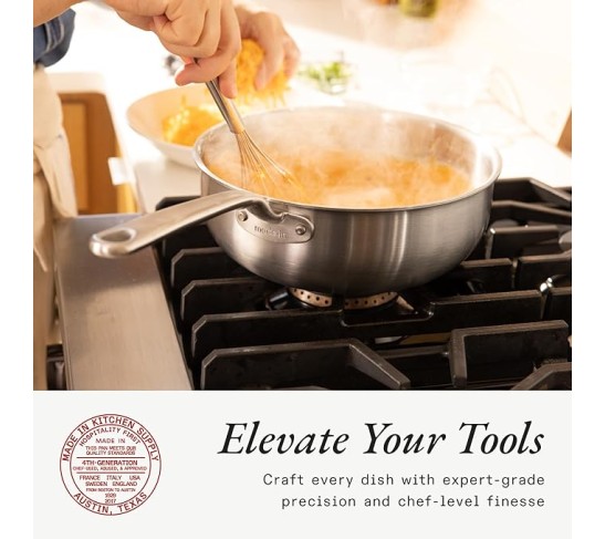 Cookware - 3 Quart Stainless Steel Saucier Pan - 5 Ply Stainless Clad - Professional Cookware - Crafted in Italy - Induction Compatible