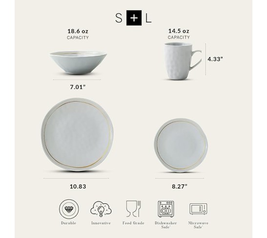 Clara 32-Piece Dinnerware Set Porcelain, Gray