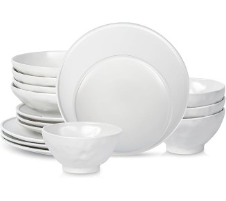 Nendo Stoneware Dinnerware Set, 16-Piece - Service for 4, White