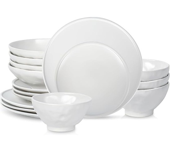 Nendo Stoneware Dinnerware Set, 16-Piece - Service for 4, White