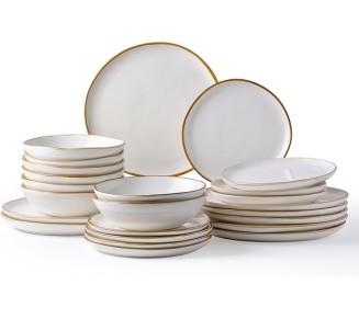 Ceramic Dinnerware Sets,Handmade Reactive Glaze Plates and Bowls Sets,Highly Chip and Crack Resistant | Dishwasher & Microwave Safe Dishes Set,Service for 8 (24pc)