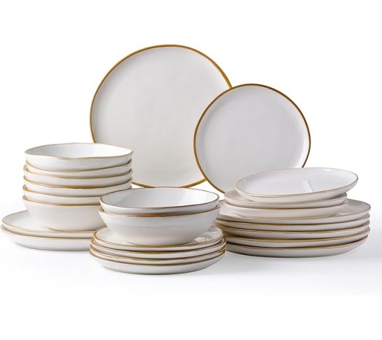 Ceramic Dinnerware Sets,Handmade Reactive Glaze Plates and Bowls Sets,Highly Chip and Crack Resistant | Dishwasher & Microwave Safe Dishes Set,Service for 8 (24pc)