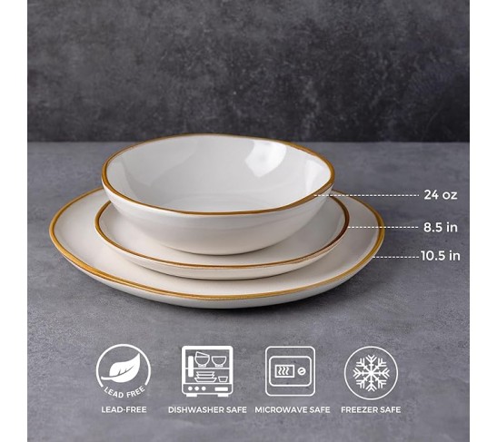 Ceramic Dinnerware Sets,Handmade Reactive Glaze Plates and Bowls Sets,Highly Chip and Crack Resistant | Dishwasher & Microwave Safe Dishes Set,Service for 8 (24pc)