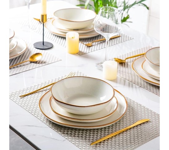 Ceramic Dinnerware Sets,Handmade Reactive Glaze Plates and Bowls Sets,Highly Chip and Crack Resistant | Dishwasher & Microwave Safe Dishes Set,Service for 8 (24pc)
