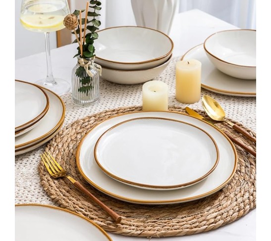 Ceramic Dinnerware Sets,Handmade Reactive Glaze Plates and Bowls Sets,Highly Chip and Crack Resistant | Dishwasher & Microwave Safe Dishes Set,Service for 8 (24pc)