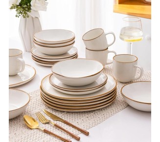 Ceramic Dinnerware Sets,Handmade Reactive Glaze Plates and Bowls Sets,Highly Chip and Crack Resistant | Dishwasher & Microwave Safe Dishes Set,Service for 8 (24pc)