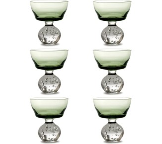 Champagne Glass | Eternal Snow by Bela Silva | 6 Coupe Glasses | Green Drinking Flutes Set | Unique Luxury Copas for Dinner at Home with Wine, Party, Wedding | Glassware Kitchen Sets