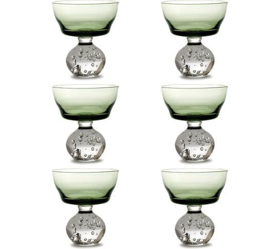 Champagne Glass | Eternal Snow by Bela Silva | 6 Coupe Glasses | Green Drinking Flutes Set | Unique Luxury Copas for Dinner at Home with Wine, Party, Wedding | Glassware Kitchen Sets