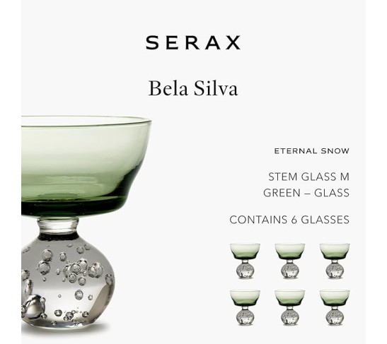 Champagne Glass | Eternal Snow by Bela Silva | 6 Coupe Glasses | Green Drinking Flutes Set | Unique Luxury Copas for Dinner at Home with Wine, Party, Wedding | Glassware Kitchen Sets