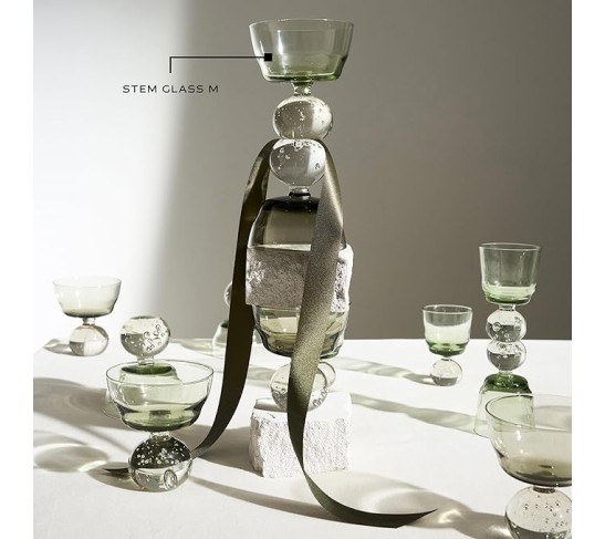 Champagne Glass | Eternal Snow by Bela Silva | 6 Coupe Glasses | Green Drinking Flutes Set | Unique Luxury Copas for Dinner at Home with Wine, Party, Wedding | Glassware Kitchen Sets