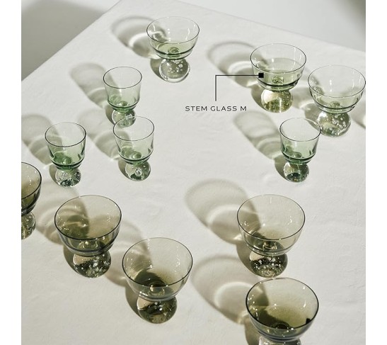 Champagne Glass | Eternal Snow by Bela Silva | 6 Coupe Glasses | Green Drinking Flutes Set | Unique Luxury Copas for Dinner at Home with Wine, Party, Wedding | Glassware Kitchen Sets