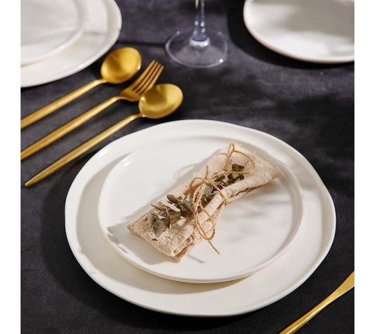 Ceramic Dinnerware Sets for 8,Porcelain Plates and Bowls Sets with Wavy Edge,Microwave & Dishwasher & Oven Safe,Light Weight & Scratch Resistant Dishes Sets-Service for 8 (24pcs)-White