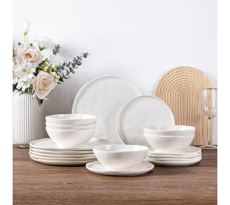 Ceramic Dinnerware Sets for 8,Porcelain Plates and Bowls Sets with Wavy Edge,Microwave & Dishwasher & Oven Safe,Light Weight & Scratch Resistant Dishes Sets-Service for 8 (24pcs)-White