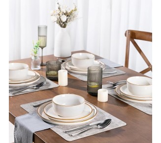 Ceramic Dinnerware Sets for 8, 24 Pieces Stoneware Plates and Bowls Sets, Scratch Resistant Dishes, Dishwasher & Microwave Safe, Reactive Glaze-Pearl White