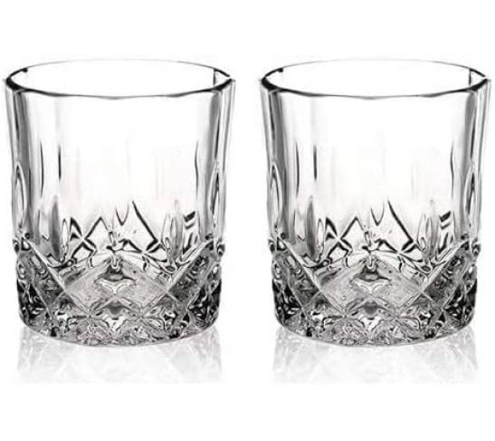 Set of 2 Crystal Old Fashioned Whiskey Glasses, 11 Oz Unique Bourbon Tumblers with Ultra-Clarity, great for Vodka, Scotch, and Cocktails (2SET)