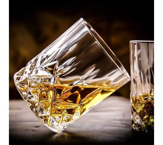 Set of 2 Crystal Old Fashioned Whiskey Glasses, 11 Oz Unique Bourbon Tumblers with Ultra-Clarity, great for Vodka, Scotch, and Cocktails (2SET)