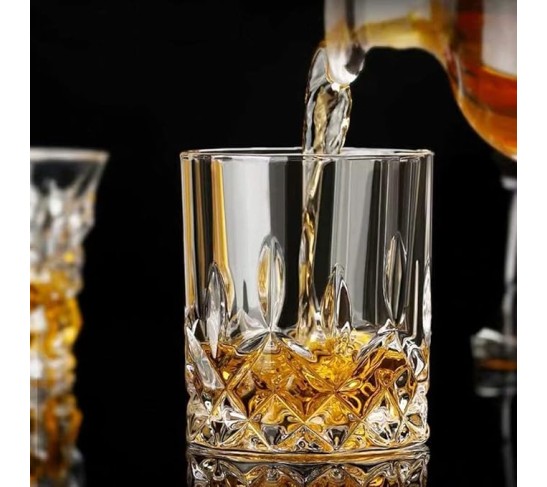 Set of 2 Crystal Old Fashioned Whiskey Glasses, 11 Oz Unique Bourbon Tumblers with Ultra-Clarity, great for Vodka, Scotch, and Cocktails (2SET)