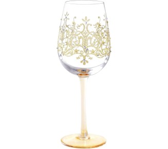 Artisan-Painted Crystal Wine Glass with Golden Crown Design, 15 oz Colorful Glass Ideal for Personalized Gifts for Birthdays and Weddings (Gold)