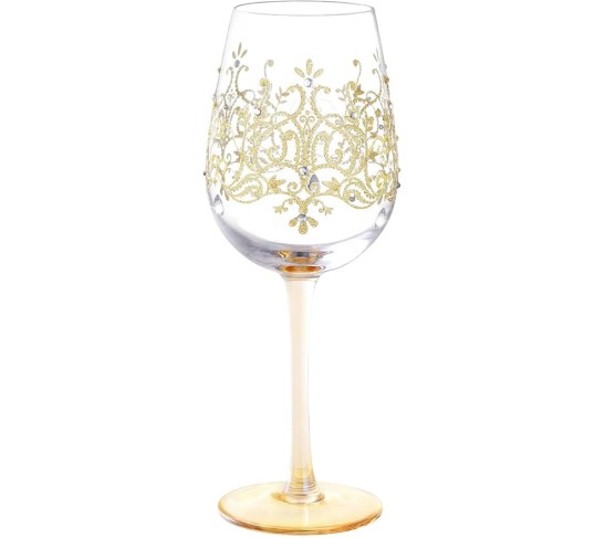 Artisan-Painted Crystal Wine Glass with Golden Crown Design, 15 oz Colorful Glass Ideal for Personalized Gifts for Birthdays and Weddings (Gold)